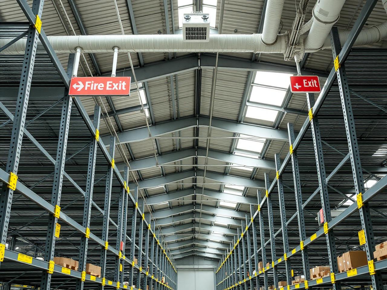 Commercial warehouse interior with storage and workshop equipment