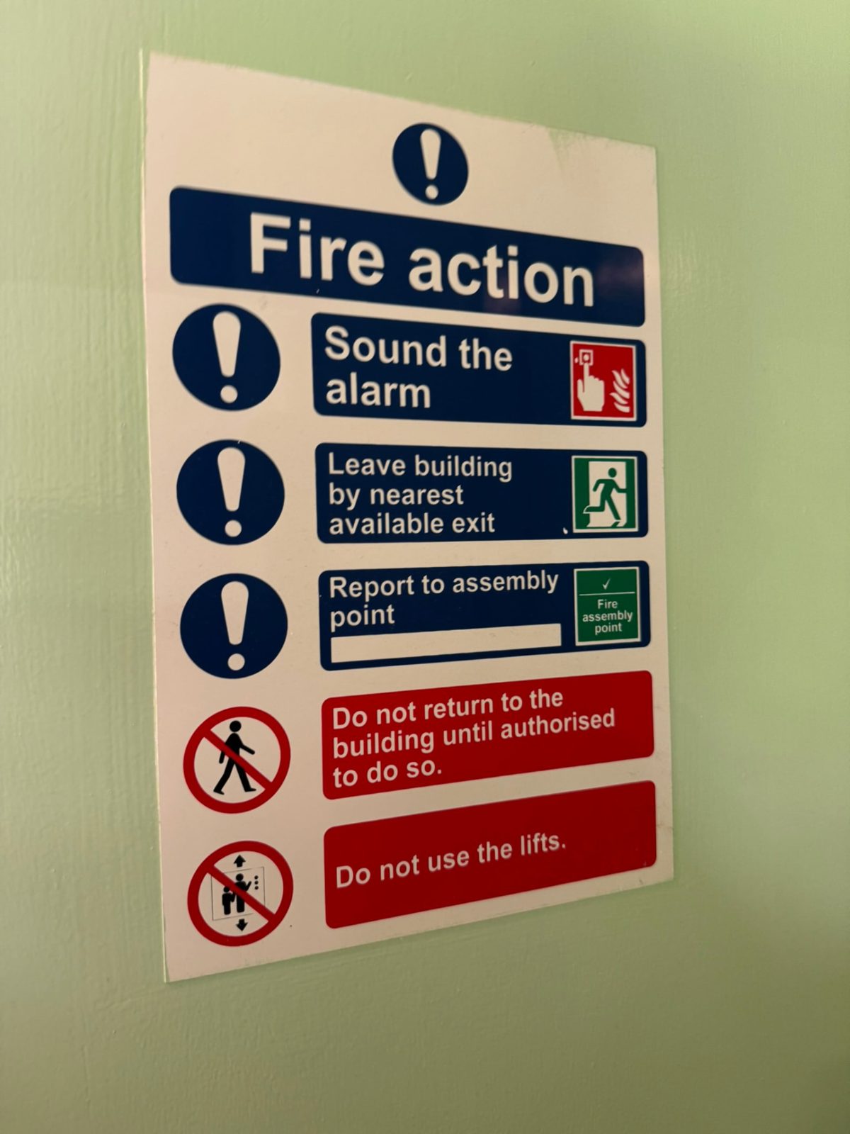 Fire action notice displayed in a commercial premises