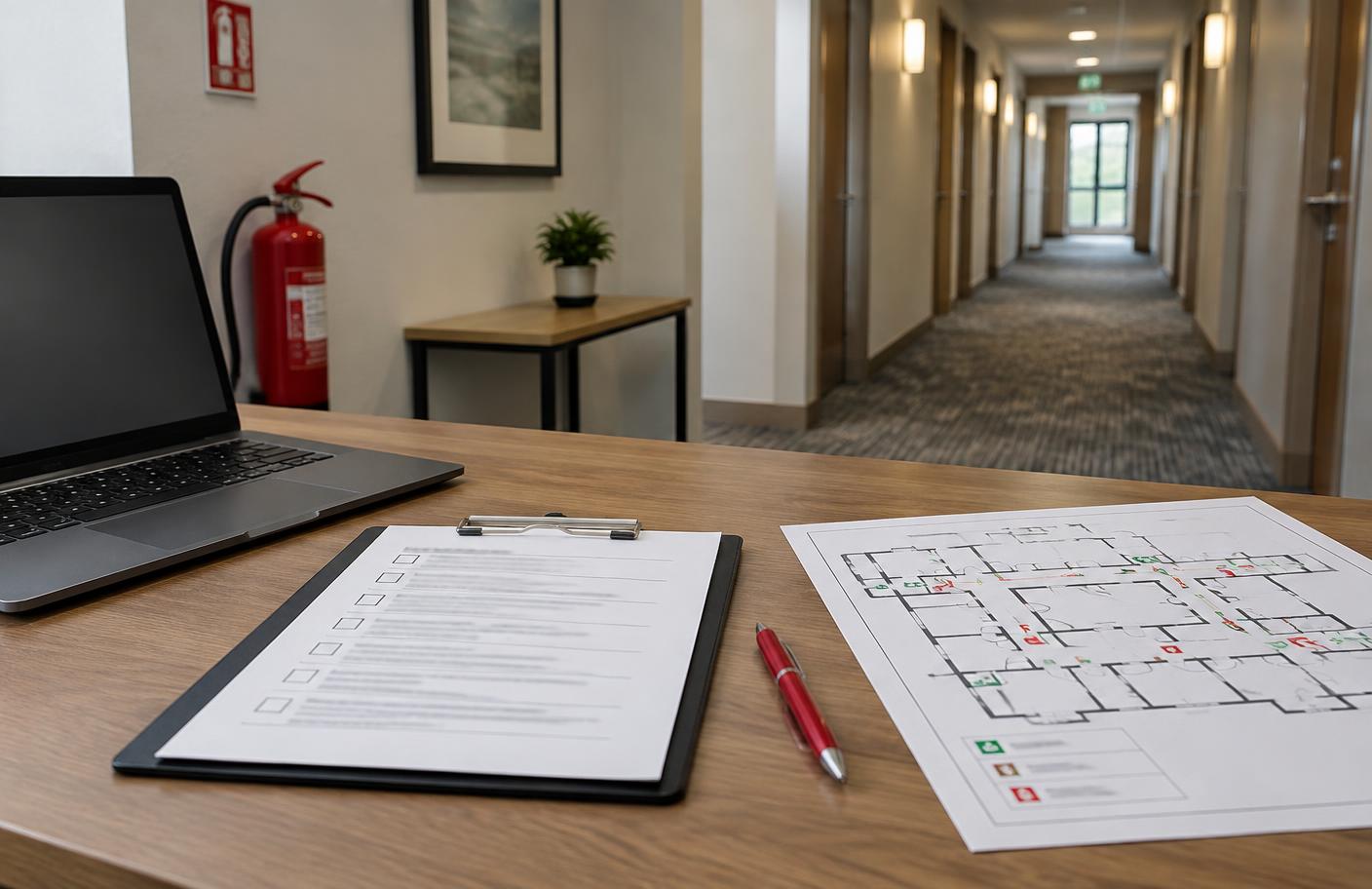 Anonymous guest fire-action notice displayed on accommodation premises